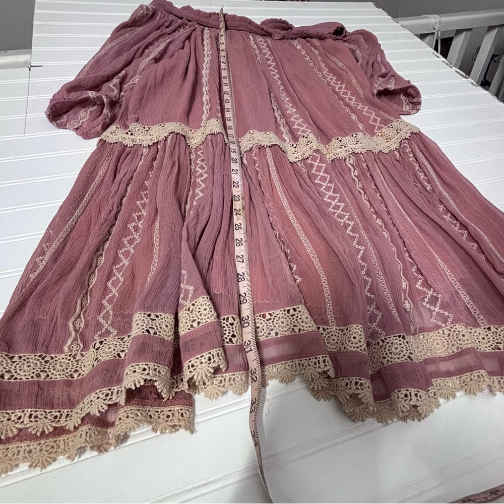 Floreat Boho Sweet Lace Peasant Embroidered Dress Dusty Rose-Peach Gauze Large - Picture 14 of 16